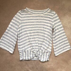 Max Studio White Blue Stripes Top Nautical Beach Summer Twist Front Soft XS
